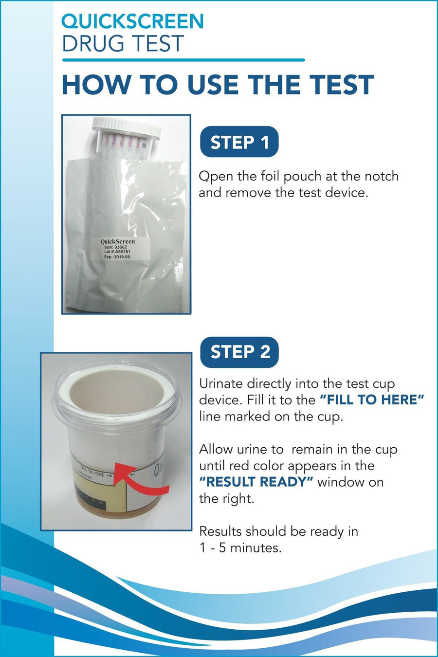 (25 Pack) 5 Panel QuickScreen Cup - 9162Z - BZD, COC, MET-500, OPI-300, THC + Timer-Countrywide Testing